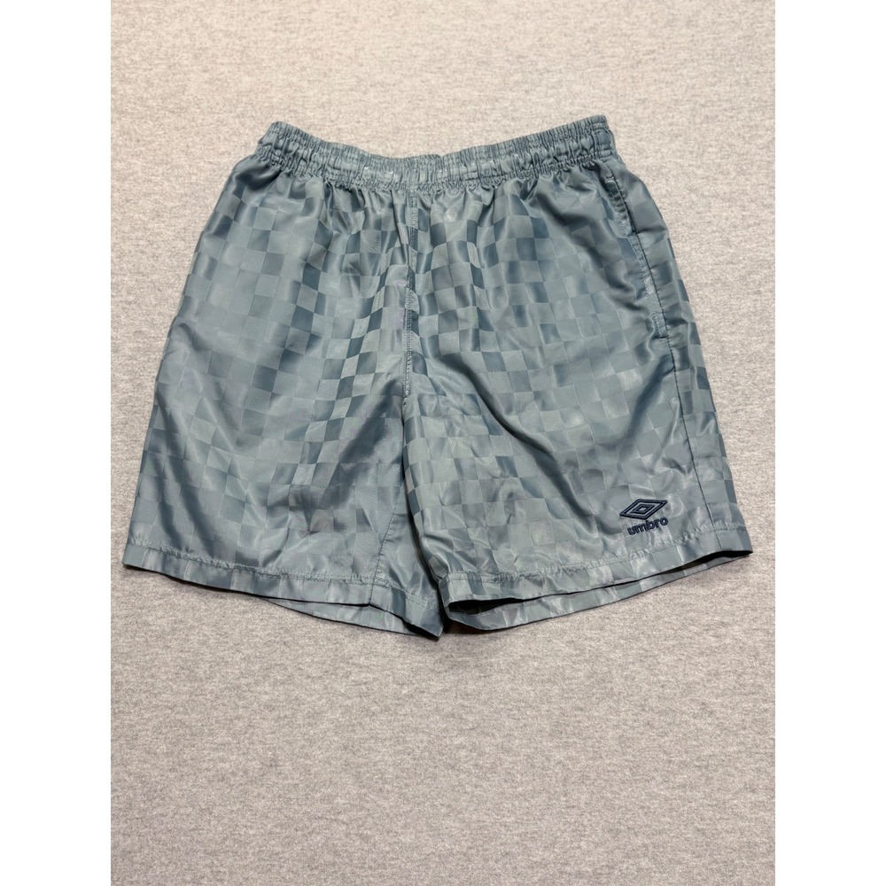 Umbro VTG Mens Checkerboard Soccer Shorts Blue Grey Elastic Waist Size Medium
